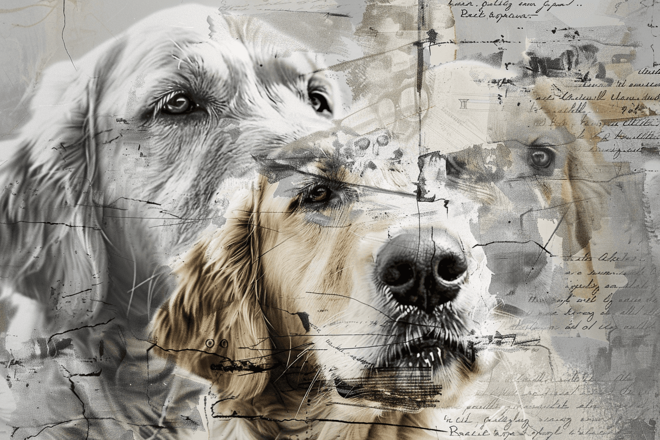 Golden Retriever portrait in soft ink wash artwork